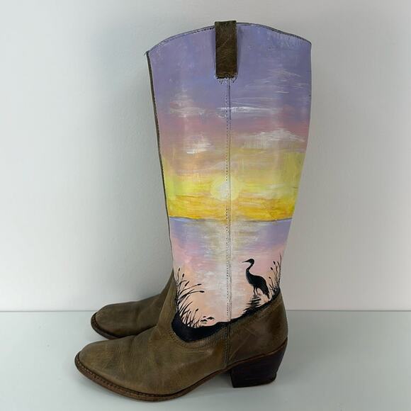 Vintage Made in Brazil Boots Hand painted by Artist Size 41 US 10 - Picture 1 of 7